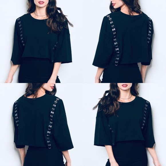 Black Embellished Short Sleeve Tee - Picture 2 of 3